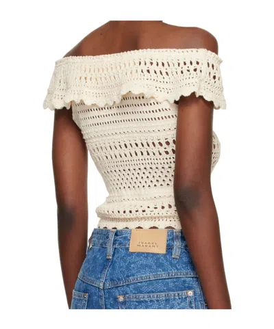 Isabel Marant Étoile Zaelle Off The Shoulder Crochet Top In Neutral