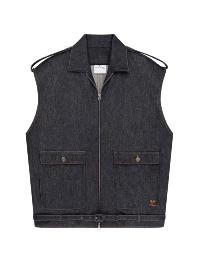 Courrèges Blue Solid Shirt Collar Jacket In Black