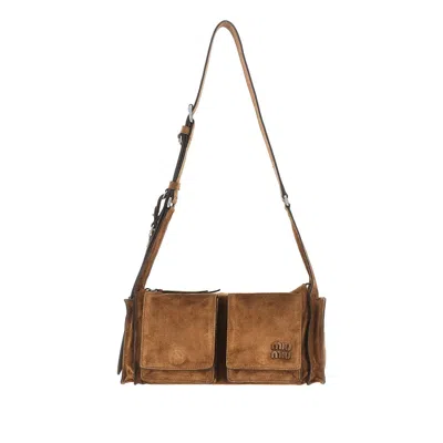 Miu Miu Suede Utilitaire Crossbody Bag Adjustable Strap In Brown