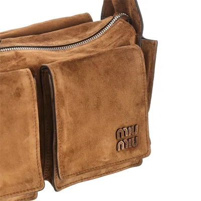 Miu Miu Suede Utilitaire Crossbody Bag Adjustable Strap In Brown