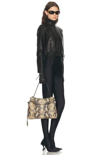 Balenciaga Medium Rodeo Python Print Leather Top Handle Bag In Brown