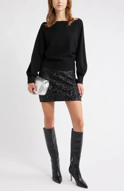 Open Edit Boat Neck Sweater In Black