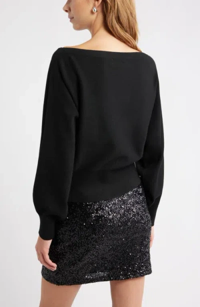 Open Edit Boat Neck Sweater In Black