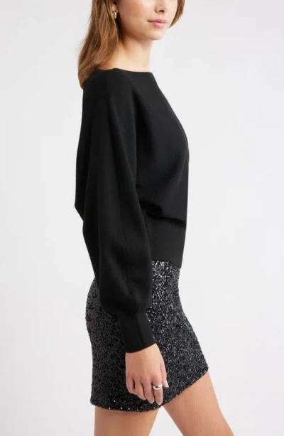 Open Edit Boat Neck Sweater In Black