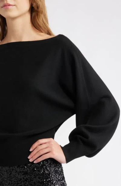 Open Edit Boat Neck Sweater In Black