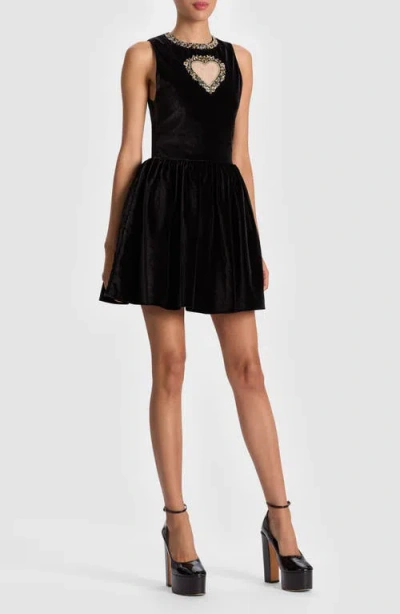 Alice And Olivia Ella Embellished-heart Mini Dress In Black
