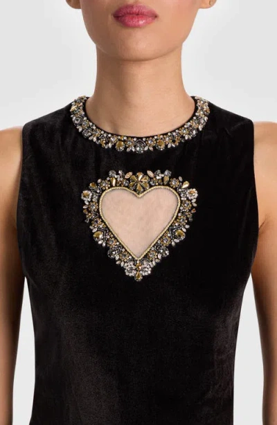 Alice And Olivia Ella Embellished-heart Mini Dress In Black