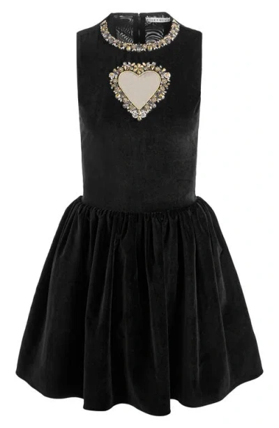 Alice And Olivia Ella Embellished-heart Mini Dress In Black