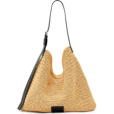 Allsaints Asha Woven Leather-trimmed Tote Bag In Nude