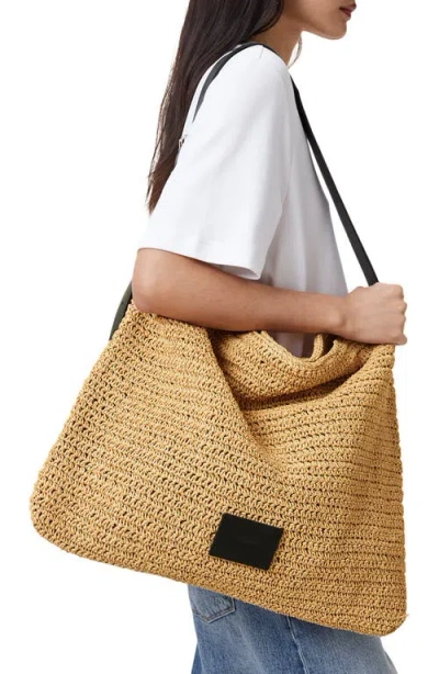 Allsaints Asha Woven Leather-trimmed Tote Bag In Nude