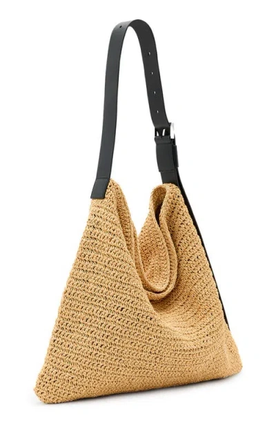Allsaints Asha Woven Leather-trimmed Tote Bag In Nude