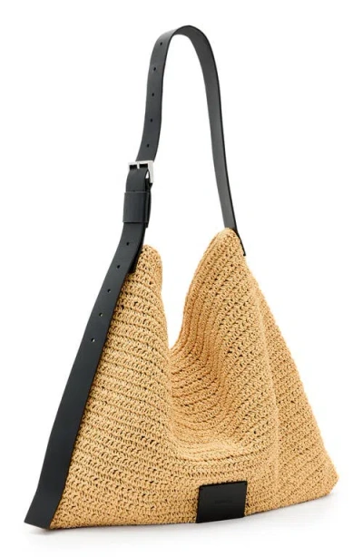 Allsaints Asha Woven Leather-trimmed Tote Bag In Nude