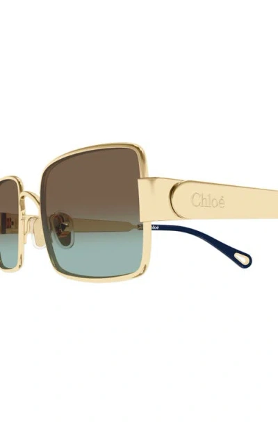Chloé 53mm Gradient Rectangular Sunglasses In Gold