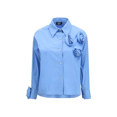 Ella Blue Cotton Pattern Shirt In Blue