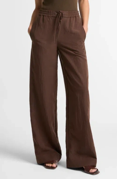 Vince Linen Blend Drawstring Pants In Brown