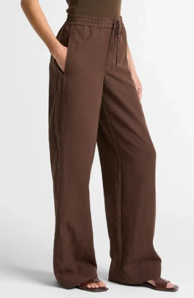 Vince Linen Blend Drawstring Pants In Brown