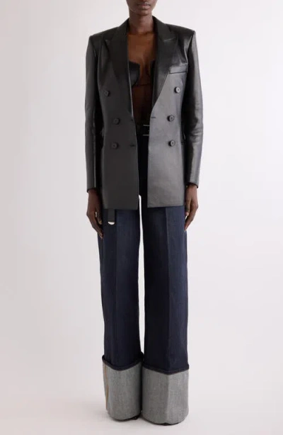 Givenchy Slashed Double Breasted Leather Jacket In Black