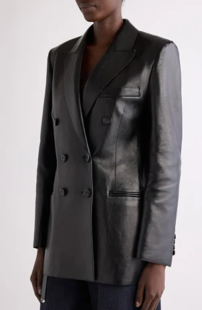 Givenchy Slashed Double Breasted Leather Jacket In Black