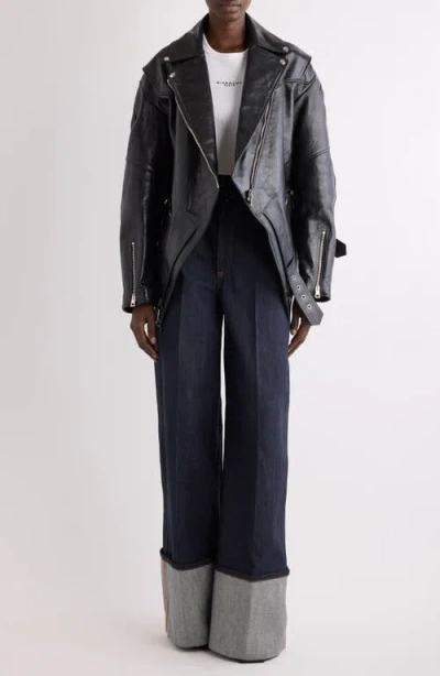 Givenchy Trapeze Leather Biker Jacket In Black