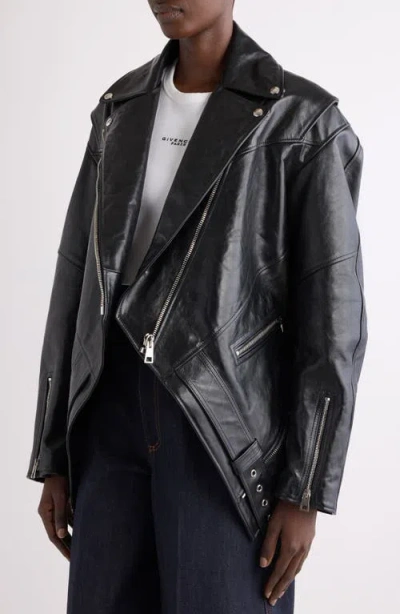 Givenchy Trapeze Leather Biker Jacket In Black