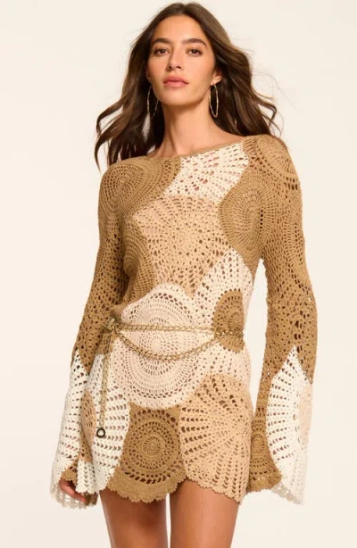 Ramy Brook Carina Crochet Colorblock Minidress In Ssmcb In Brown