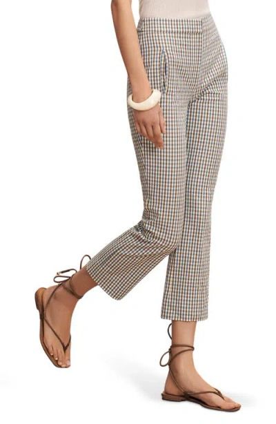 Veronica Beard Gingham Cotton Seersucker Cropped Slim Pants In Gray