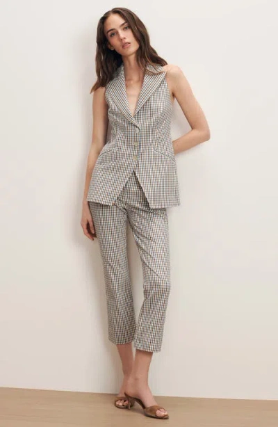 Veronica Beard Gingham Cotton Seersucker Cropped Slim Pants In Gray