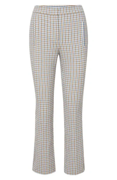 Veronica Beard Gingham Cotton Seersucker Cropped Slim Pants In Gray