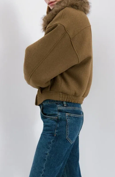 Mango Wool Blend Jacket With Fur Collar In Multi