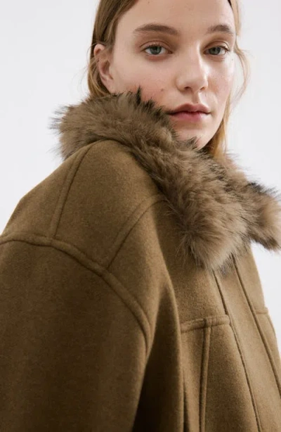 Mango Wool Blend Jacket With Fur Collar In Multi