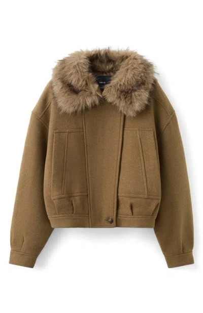 Mango Wool Blend Jacket With Fur Collar In Multi