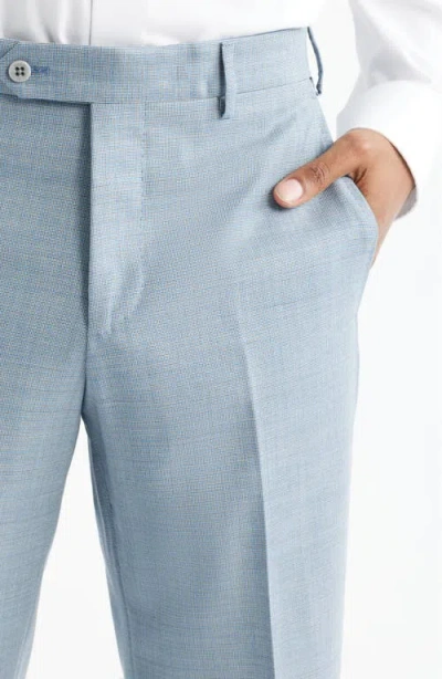 Zanella Devon Flat Front Plaid Wool Dress Pants In Blue