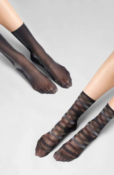 Oroblu Assorted 2-pack Metallic Crew Socks In Black