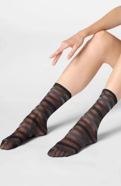 Oroblu Assorted 2-pack Metallic Crew Socks In Black