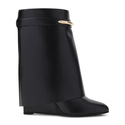 Givenchy Women Black Ankle Boots With Wedge Heels And Logo Plaque On The Side In Leather Woman In Black