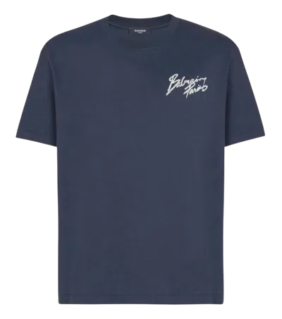 Balmain Navy Blue Cotton T-shirt In Navy Blue