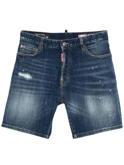 Dsquared2 Distressed Effect Mini Shorts With Raw Hem And Five Pockets In Blue