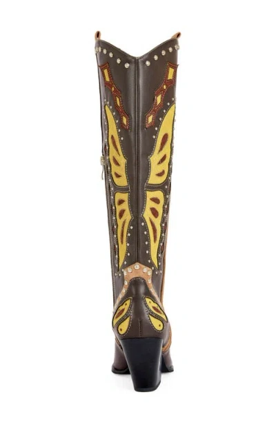 Azalea Wang Flutter Knee High Western Boot In Multi