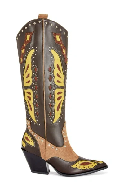 Azalea Wang Flutter Knee High Western Boot In Multi