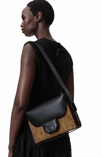 Allsaints Monique Medium Wicker Shoulder Bag In Black