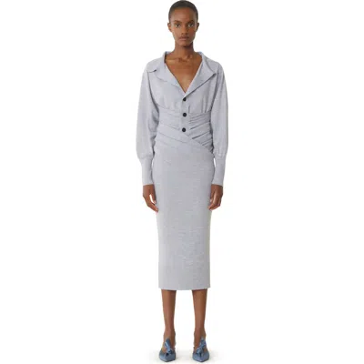 Lanvin Black Draped Wool Cardigan In Gray
