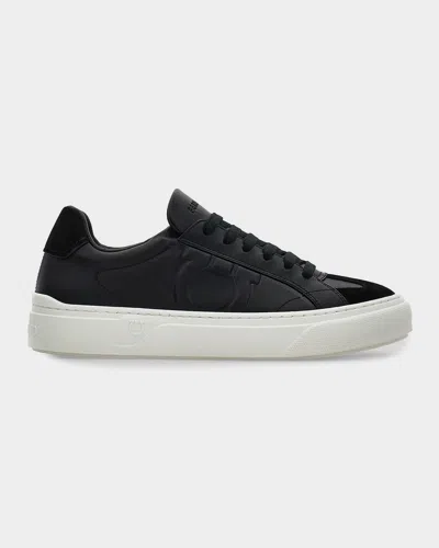 Ferragamo Low Top Sneaker With Gancini Ornament In Black