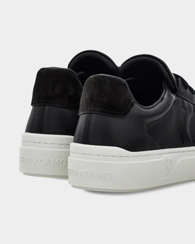 Ferragamo Low Top Sneaker With Gancini Ornament In Black