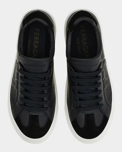 Ferragamo Low Top Sneaker With Gancini Ornament In Black