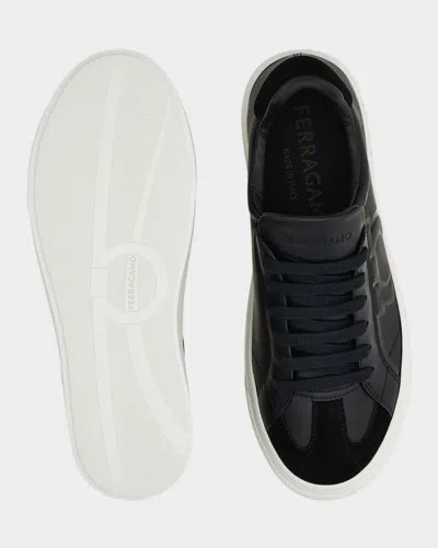 Ferragamo Low Top Sneaker With Gancini Ornament In Black