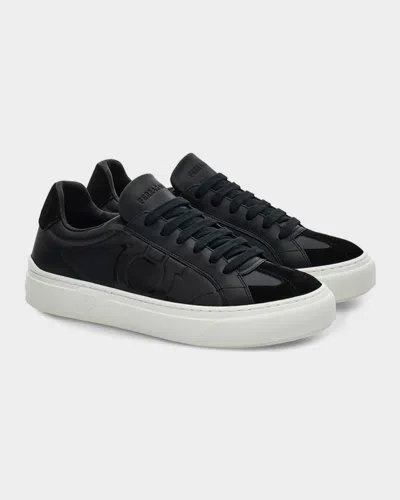 Ferragamo Low Top Sneaker With Gancini Ornament In Black