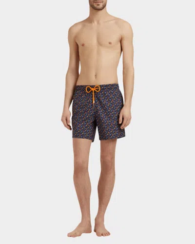 Vilebrequin Men Long Swim Shorts Micro Ronde Des Tortues In Orange