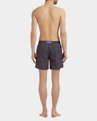 Vilebrequin Men Long Swim Shorts Micro Ronde Des Tortues In Orange
