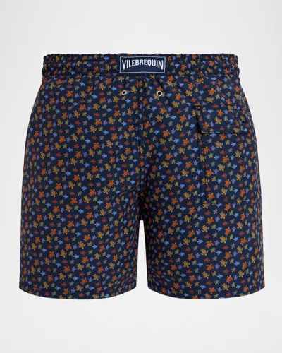 Vilebrequin Men Long Swim Shorts Micro Ronde Des Tortues In Orange