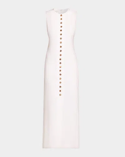 Lafayette 148 Linen Buttoned Sleevless Maxi Dress In White